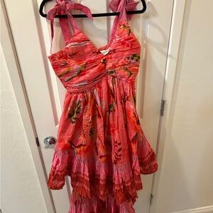 JessaKae Coral Pink Floral Asymmetrical Ruffle Sundress